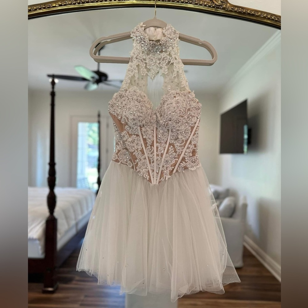 Sherri Hill White Lace Mini Dress